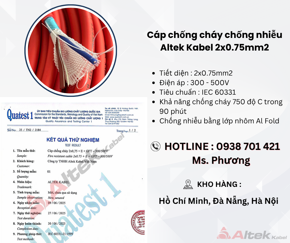 Cáp chống cháy chống nhiễu Altek Kabel 2x0.75mm2
